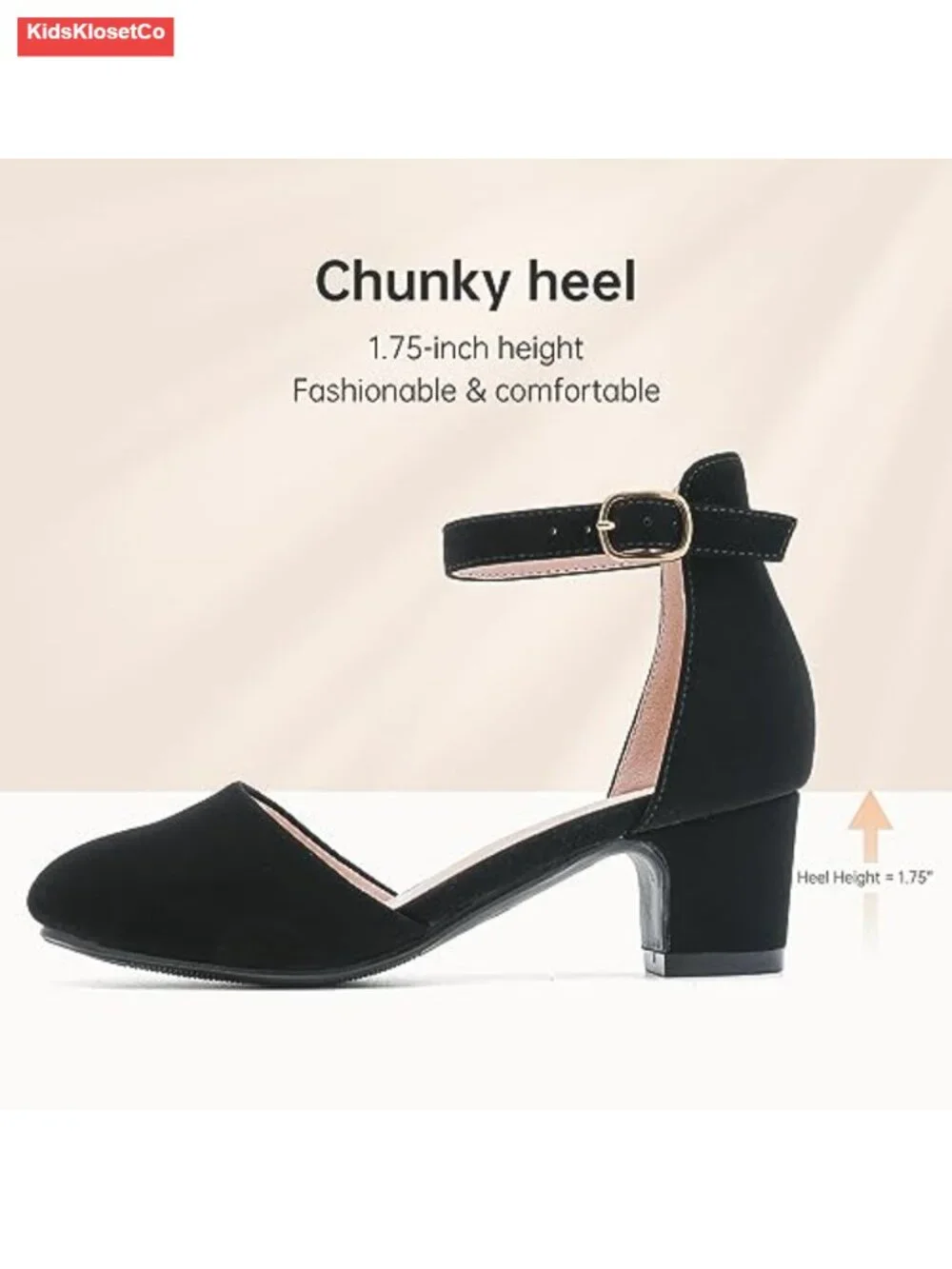 Girls Dress Shoes Closed Toe Chunky Heel Mary Jane Pumps Ankle Strap